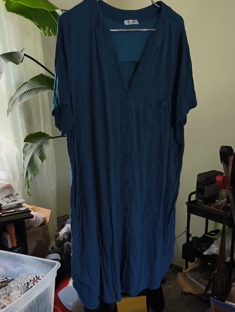 Teal Short-Sleeve Button-Down Sleep Shirt